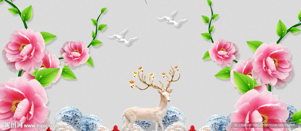 浮雕立体欧式发财树麋鹿装饰画