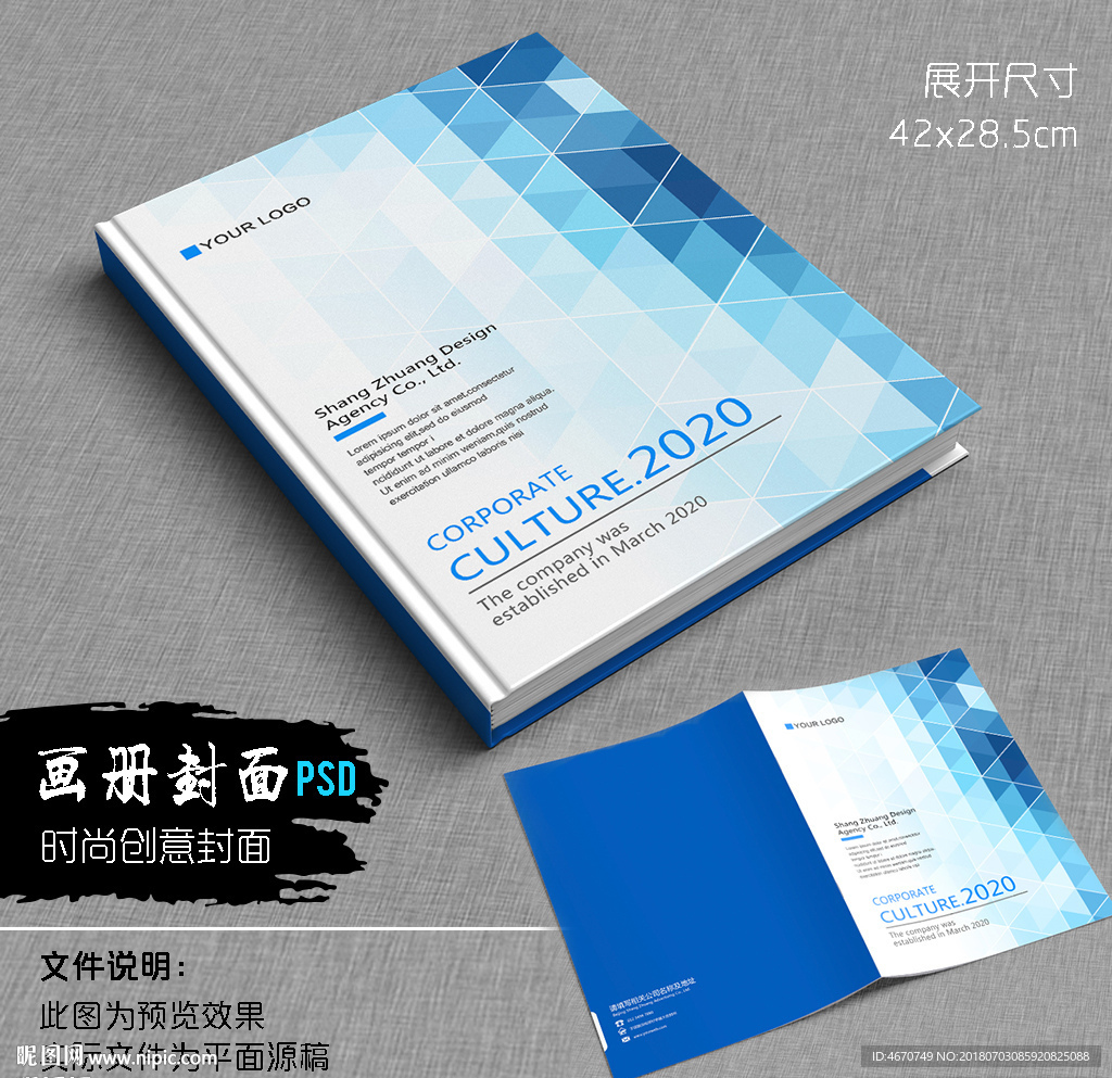 蓝色几何大数据科技画册封面