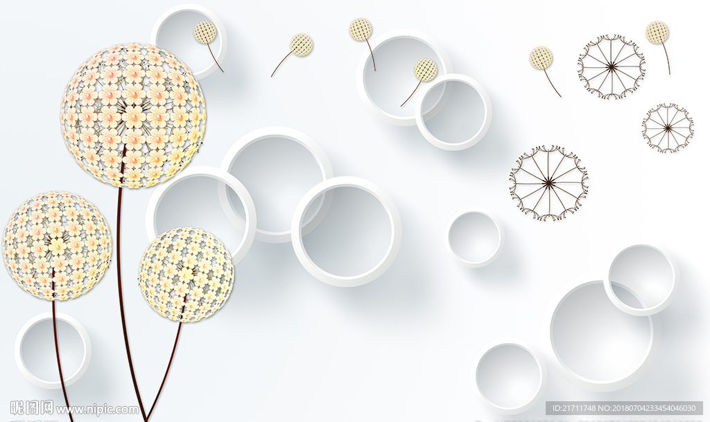 现代蒲公英简约圈圈电视背景墙