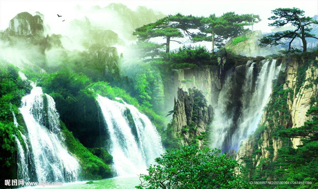 山水瀑布