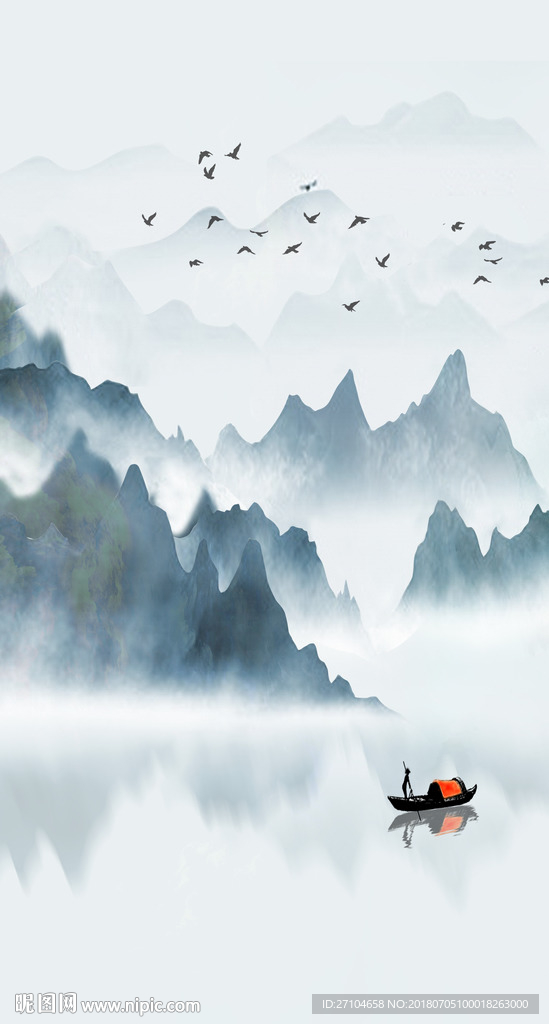 新中式意境抽象水墨山水玄关背景