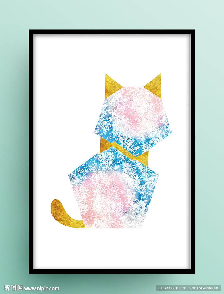 抽象金色猫咪渲染水彩装饰画