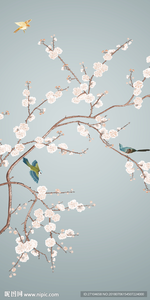 玄关花鸟背景墙