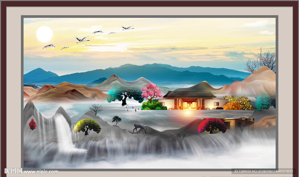 山水风景画-壁画背景墙