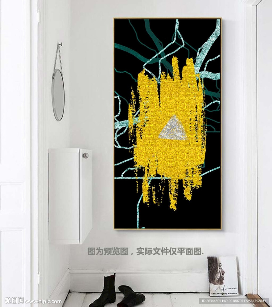 金色线条玄关抽象装饰画