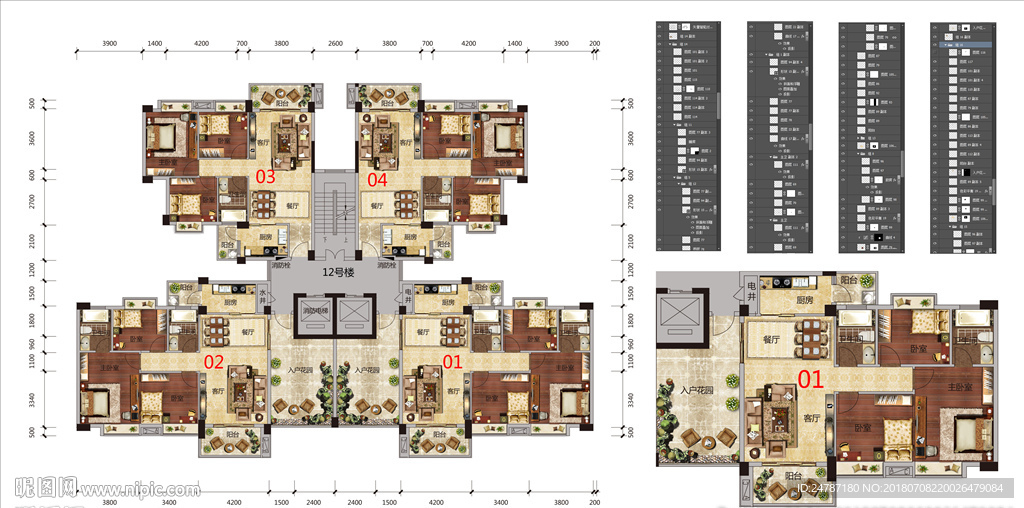 房地产户型分层家具图