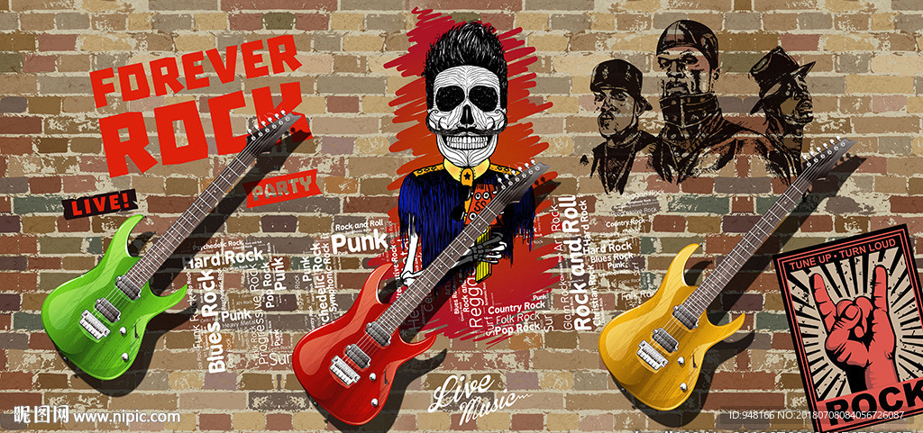 摇滚吉他音乐主题装饰画背景墙