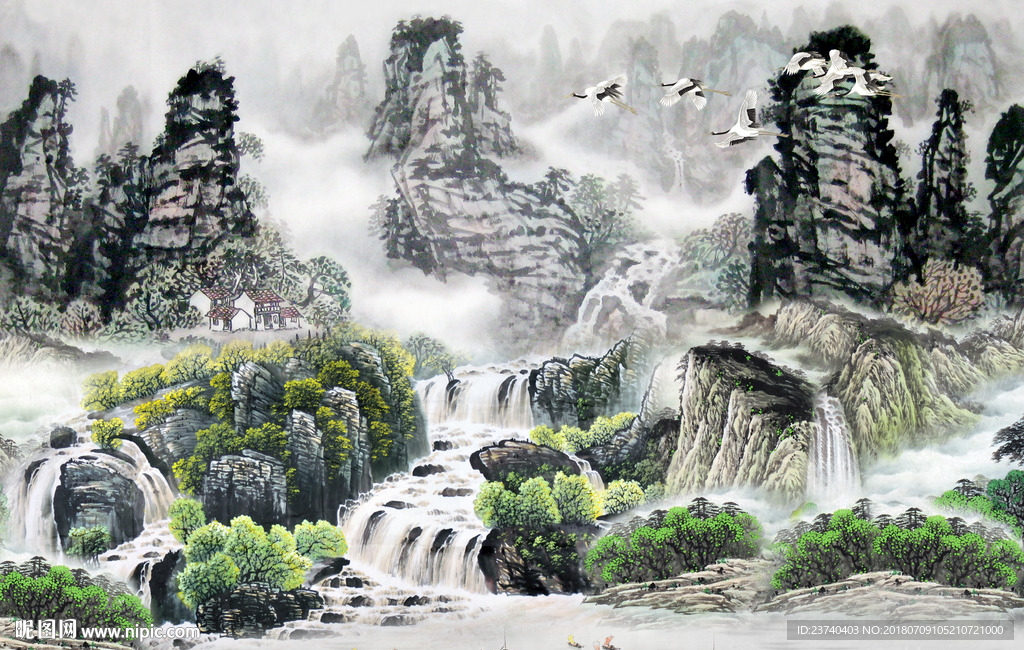 国画山水背景墙