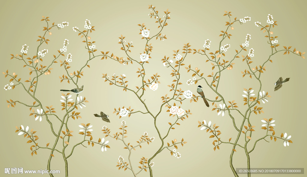 花鸟图背景墙