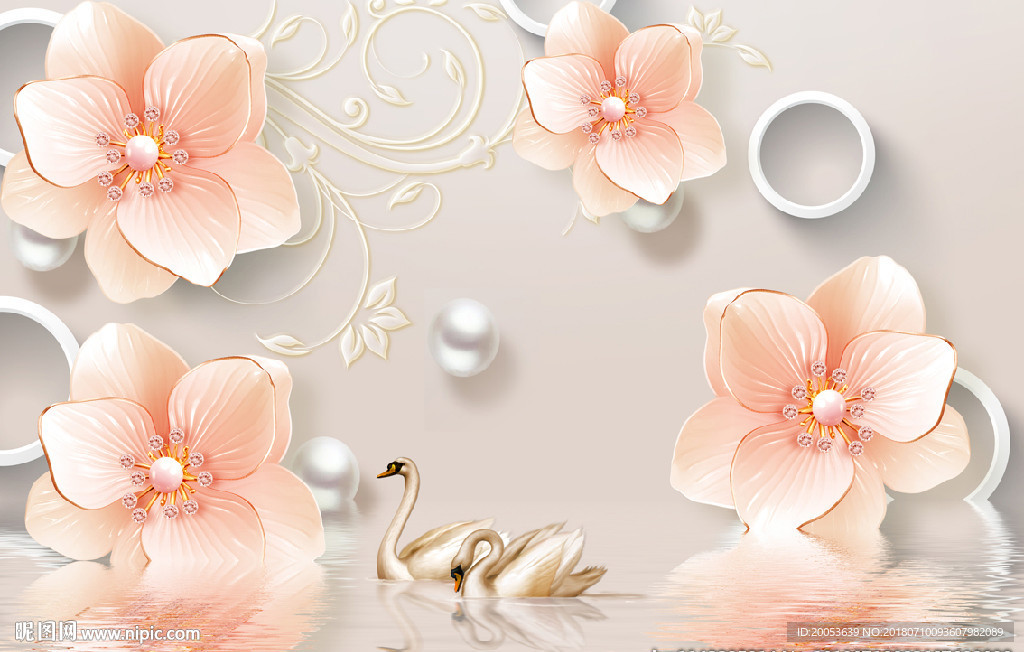 3d立体珠宝花朵电视背景墙