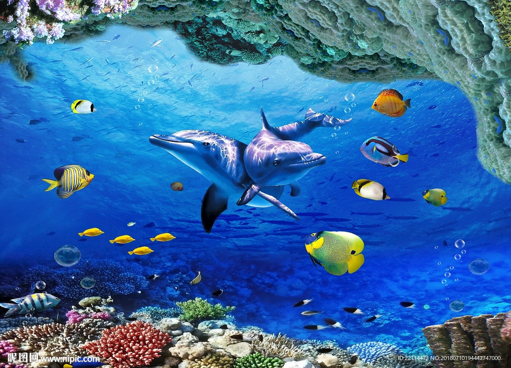 3D海底世界洞窟隧道背景墙壁画
