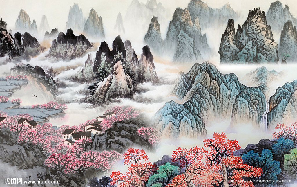 国画山水背景墙