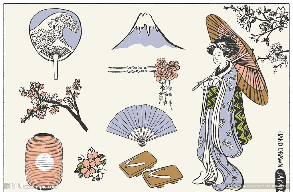 手绘矢量日本民间素材