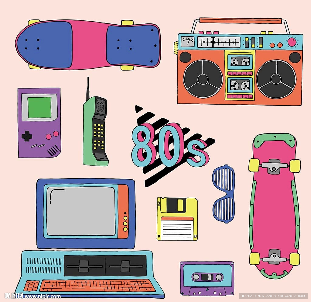 80后怀旧矢量插画
