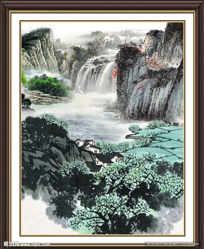 竖幅国画山水