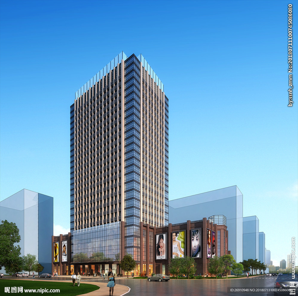 建筑高层商业单体透视效果图