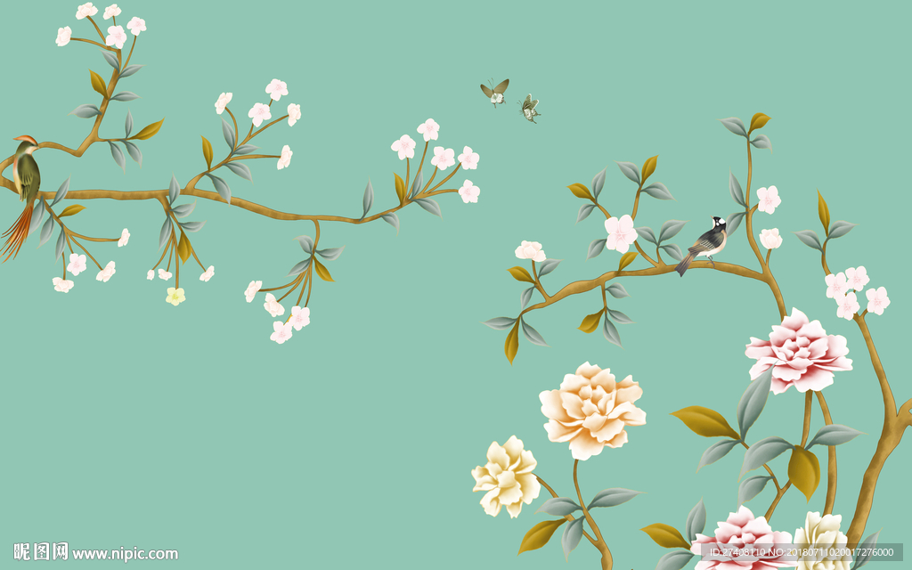 新中式花鸟背景墙