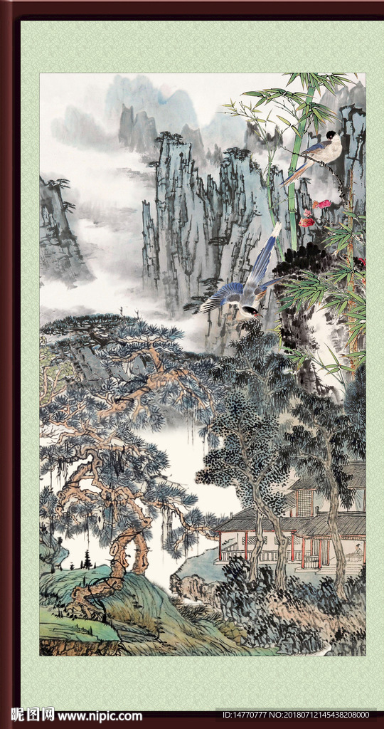 竖幅国画山水