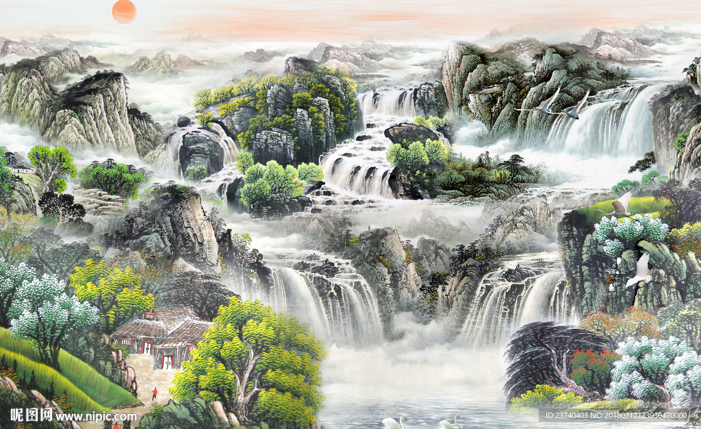 山水国画背景墙