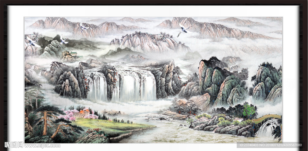 山水瀑布国画