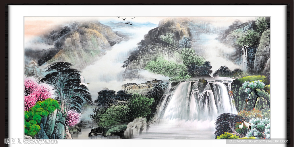 山水国画 瀑布