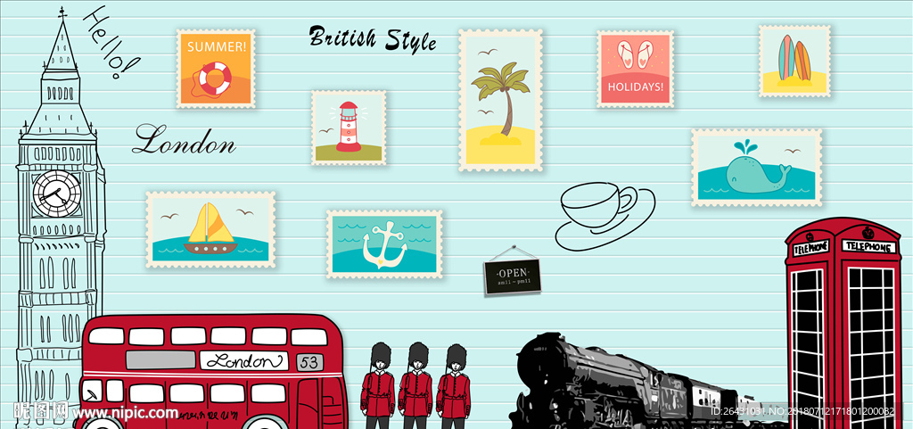 欧美咖啡厅清新背景墙