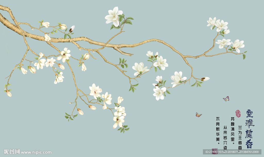 花鸟手绘背景墙