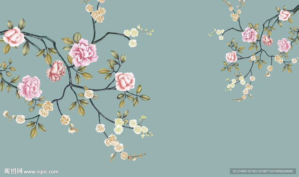 花鸟新中式背景墙