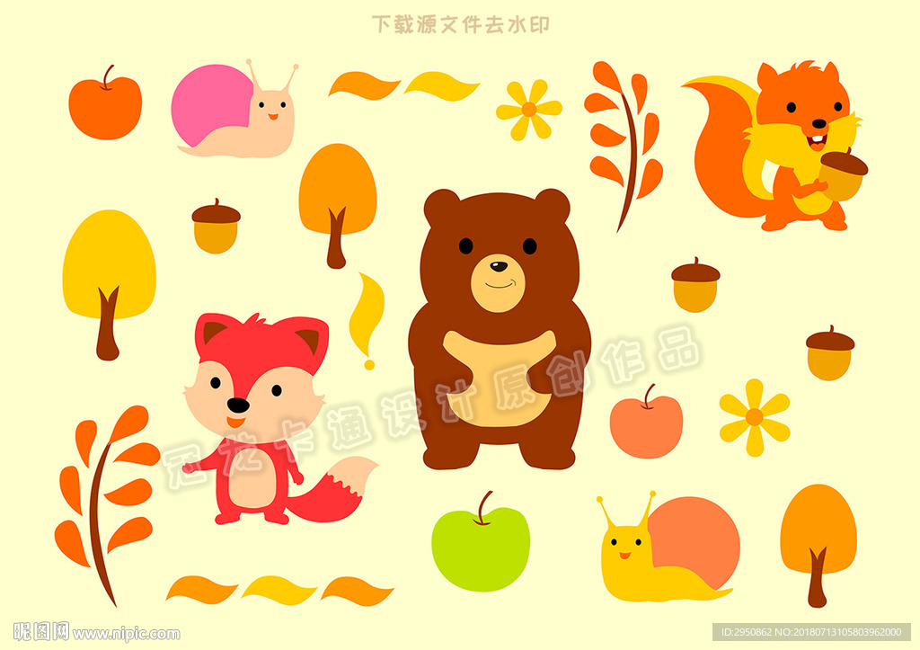 原创卡通小动物印花图案