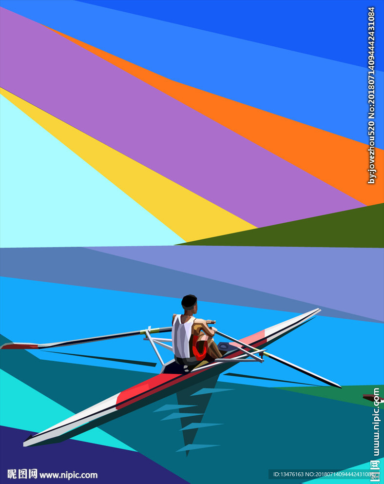 扁平化运动系列皮划艇卡通