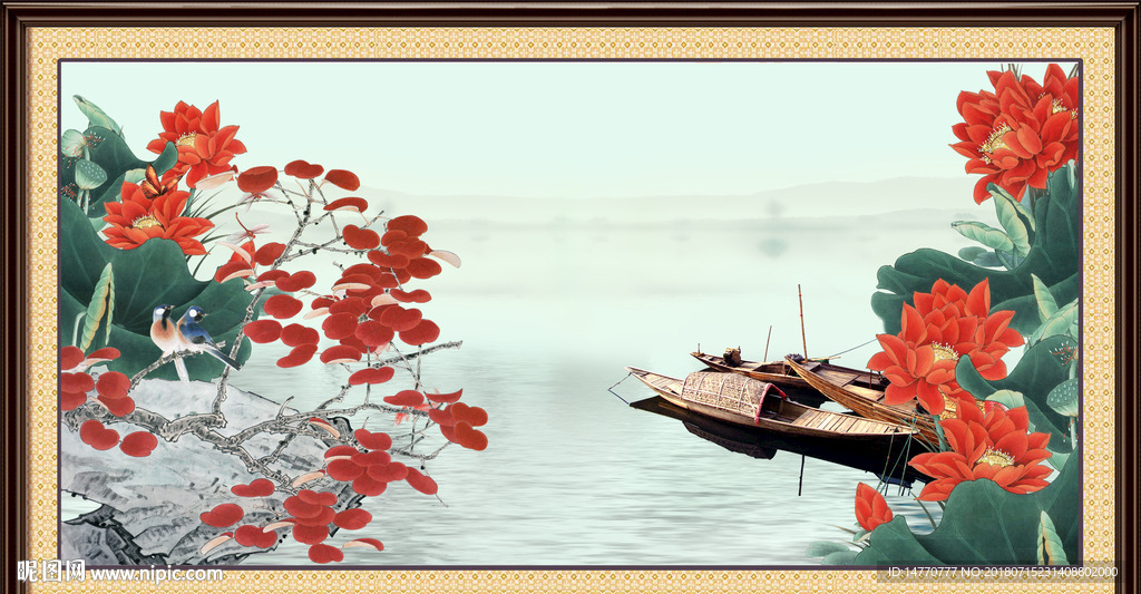 中式荷花装饰画