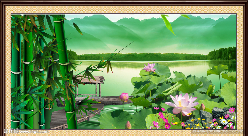 荷花竹子风景