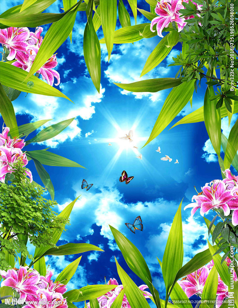 蓝天白云梦幻天空天顶壁画