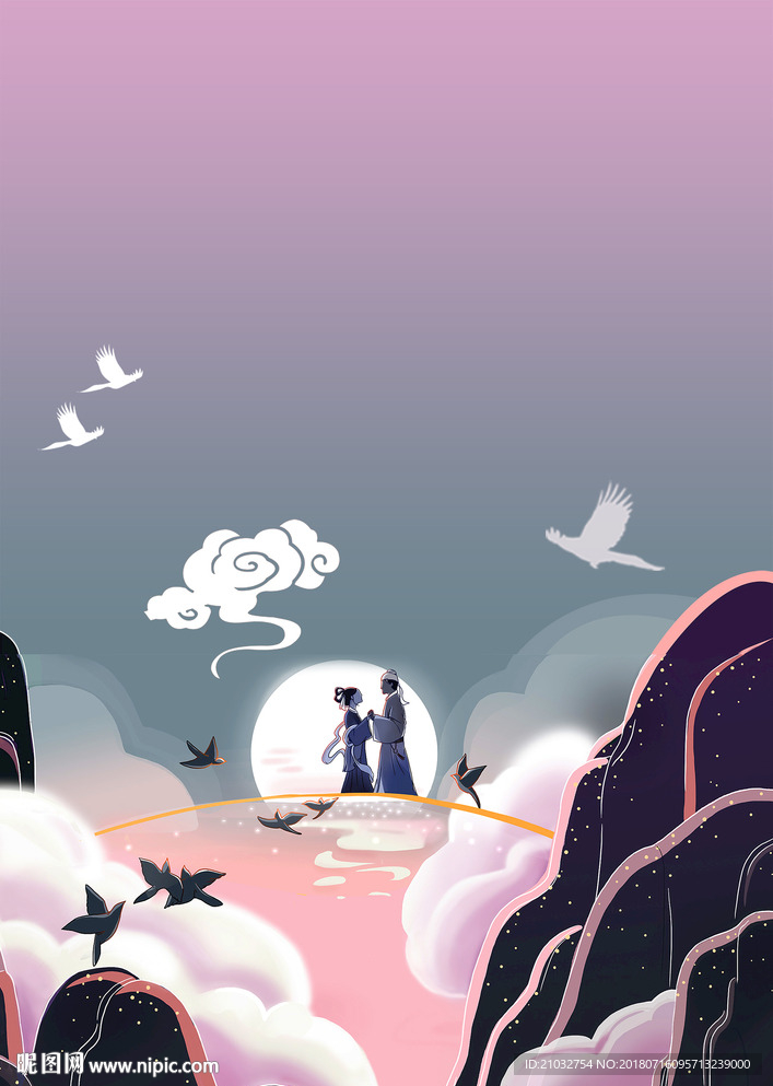 手绘卡通七夕背景
