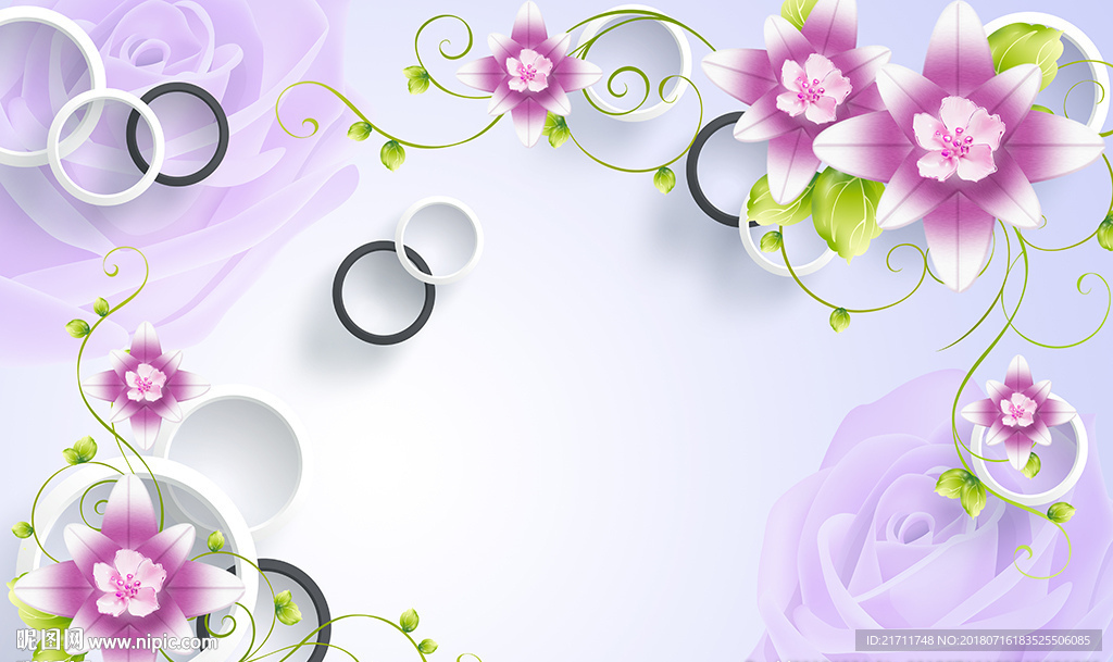 现代花卉简约圈圈电视背景墙