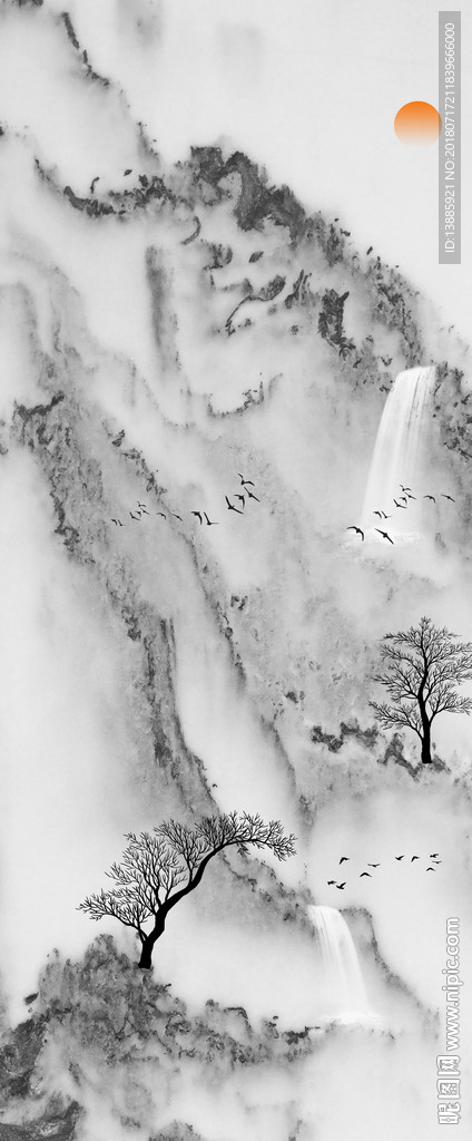 山水画玄关背景墙