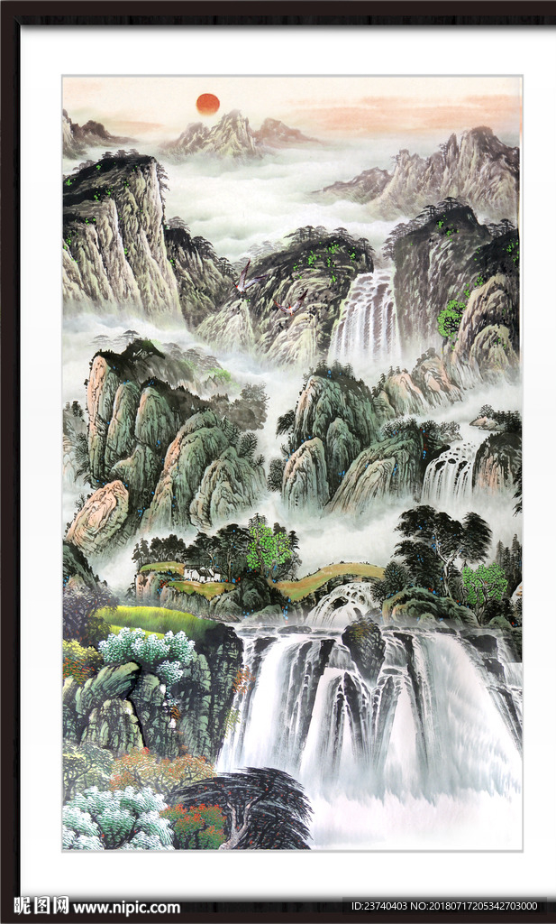 旭日东升 国画山水