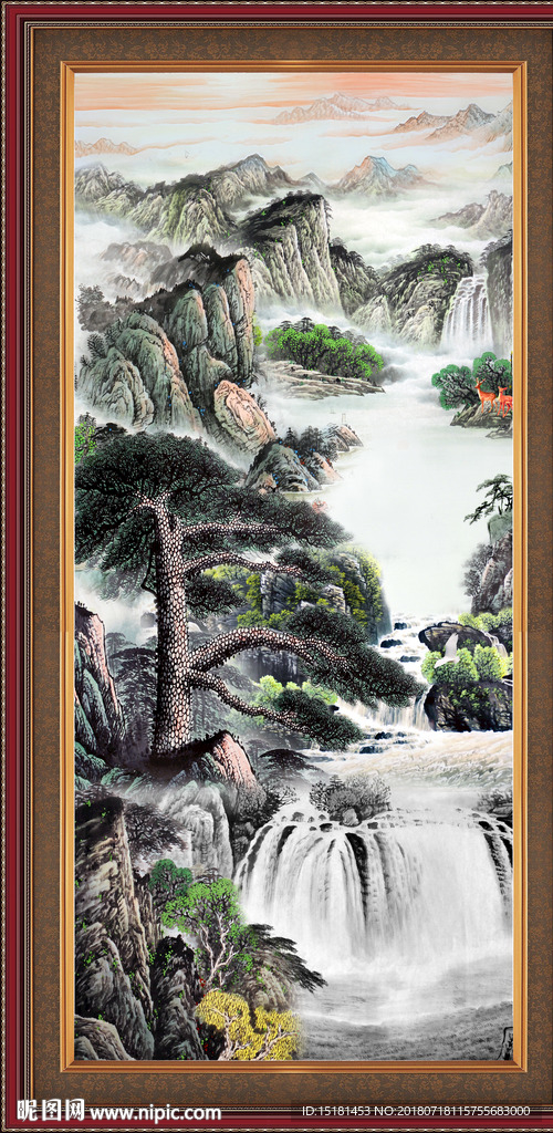 国画山水迎客松