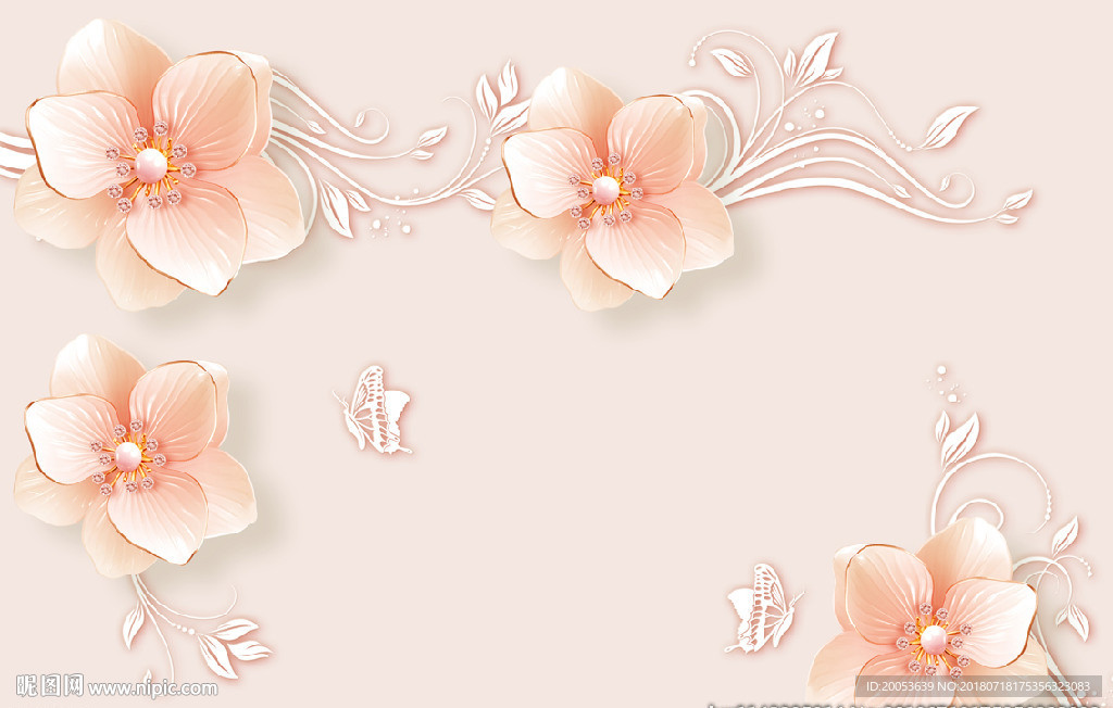 3d立体浮雕珠宝花朵电视背景墙