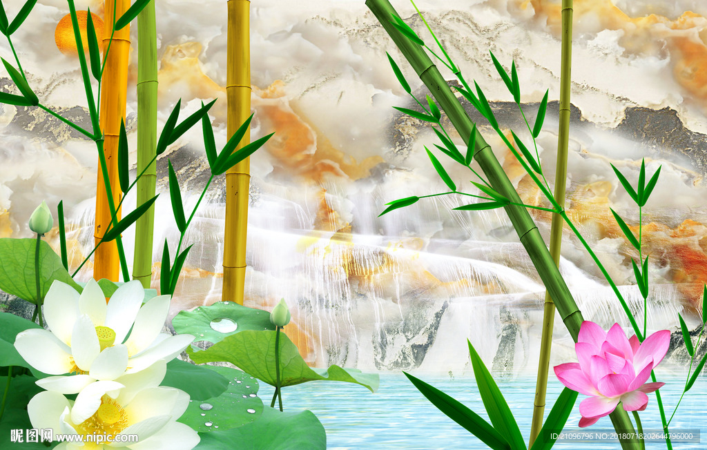 电视背景墙 玉雕山水竹子