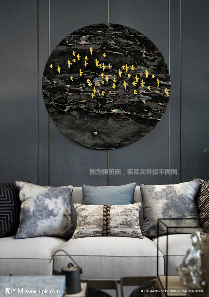 飞鸟圆形装饰画无框画