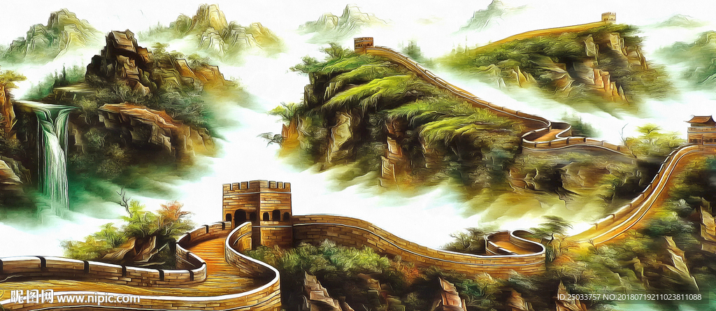 长城油画创意背景墙面设计素材