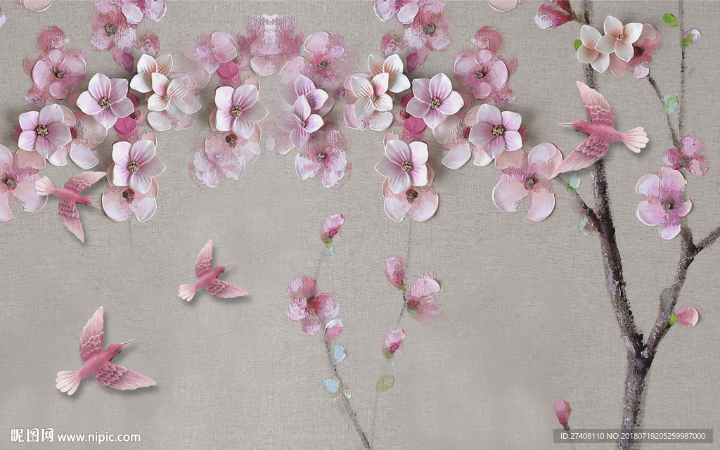 中式花鸟背景墙