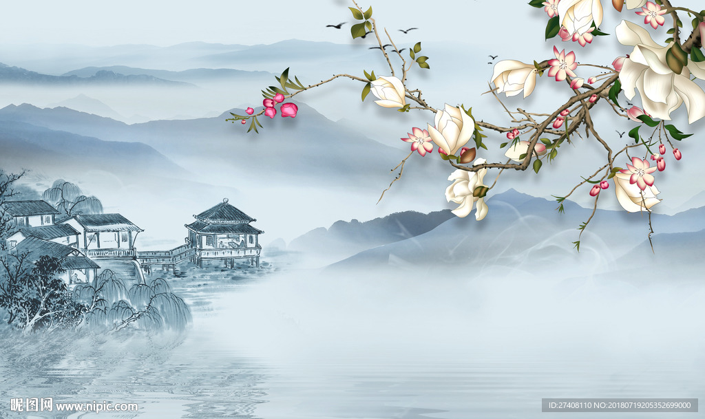 中式花鸟背景墙