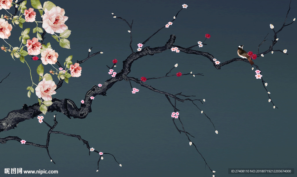 简约花鸟背景墙