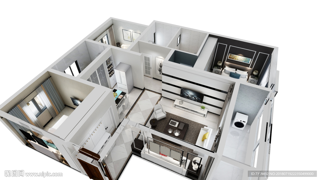 现代简约灰调轻奢户型效果图