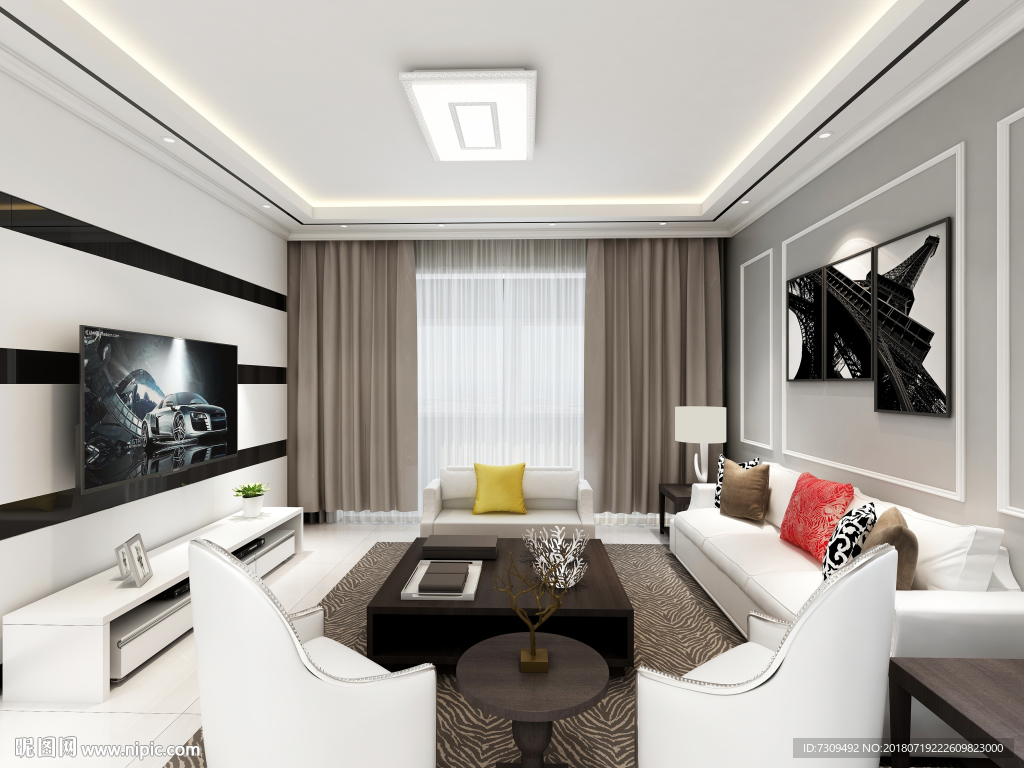 现代简约轻奢客厅装修效果图