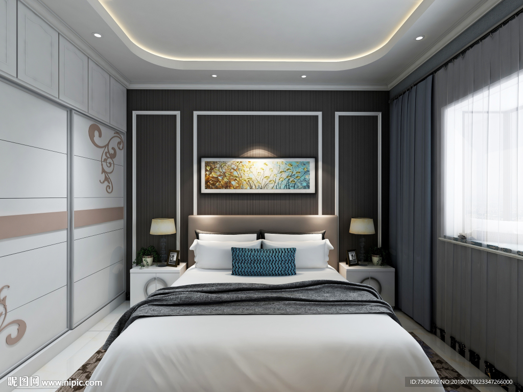 现代简约灰调轻奢卧室装修效果图