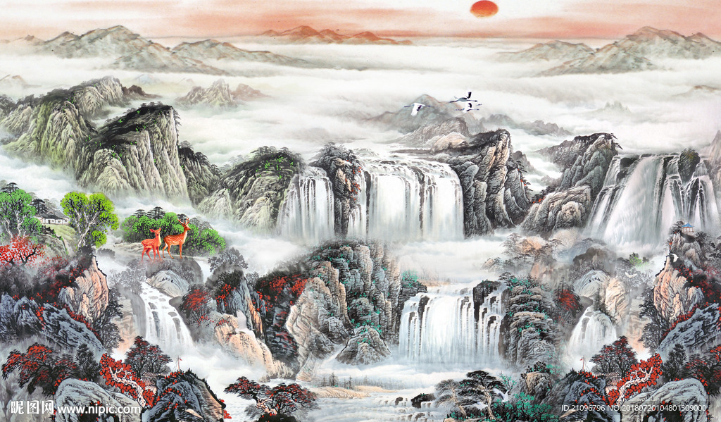 山水国画背景墙