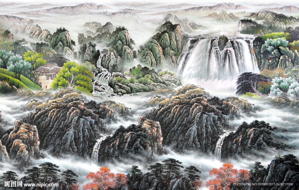 国画山水背景墙